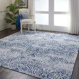 Nourison Damask Vintage Ivory/Navy 9' x 12' Area Rug, Easy Cleaning, Non Shedding, Bed Room, Living Room, Dining Room, Kitchen (9x12)
