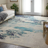Nourison Celestial Modern Abstract Ivory/Teal Blue 9' x 12' Area-Rug, Easy-Cleaning, Non Shedding, Bed Room, Living Room, Dining Room, Kitchen (9x12)