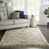 Nourison Scandinavian Shag Ivory/Grey 5'3" x 7'9" Area Rug, Easy Clean, Non Shedding, Bed Room, Living Room, Dining Room, Kitchen (5x8)