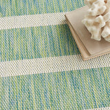 Nourison Positano 4' x 6' Area Rug, Blue Green Ivory, Striped, Modern, Easy Cleaning, Non Shedding, Indoor/Outdoor, Bedroom, Living Room, Dining Room, Deck, Patio