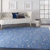 Nourison Grafix Light Blue 7'10'' x 9'10'' Area-Rug, Modern, Botanical , Bed Room, Living Room, Dining Room, Kitchen, Easy-Cleaning, Non Shedding, (8' x 10')