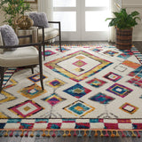 Nourison Moroccan Casbah Bohemian Ivory/Multicolor 7'10" x 10'6" Area Rug, Easy-Cleaning, Non Shedding, Bed Room, Living Room, Dining Room, Kitchen (8x11)