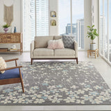 Nourison Tranquil Floral Grey/Beige 8' x 10' Area Rug, Easy Cleaning, Non Shedding, Bed Room, Living Room, Dining Room, Kitchen (8x10)