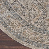 Nourison Nyle Traditional Ivory/Grey/Blue 7'10" x Round Area Rug, Easy Clean, Non Shedding, Bed Room, Living Room, Dining Room, Kitchen (8 Round)