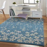Nourison Tranquil Floral Turquoise 6' x 9' Area -Rug, Easy -Cleaning, Non Shedding, Bed Room, Living Room, Dining Room, Kitchen (6x9)
