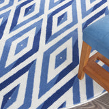 Nourison Whimsicle Diamond Ivory Blue 8' x Round Area Rug, Easy Cleaning, Non Shedding, Bed Room, Living Room, Dining Room, Kitchen (8 Round)