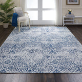 Nourison Damask Vintage Ivory/Navy 9' x 12' Area Rug, Easy Cleaning, Non Shedding, Bed Room, Living Room, Dining Room, Kitchen (9x12)