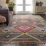 Nourison Moroccan Casbah Bohemian Grey 7'10" x 10'6" Area -Rug, Easy -Cleaning, Non Shedding, Bed Room, Living Room, Dining Room, Kitchen (8x11)