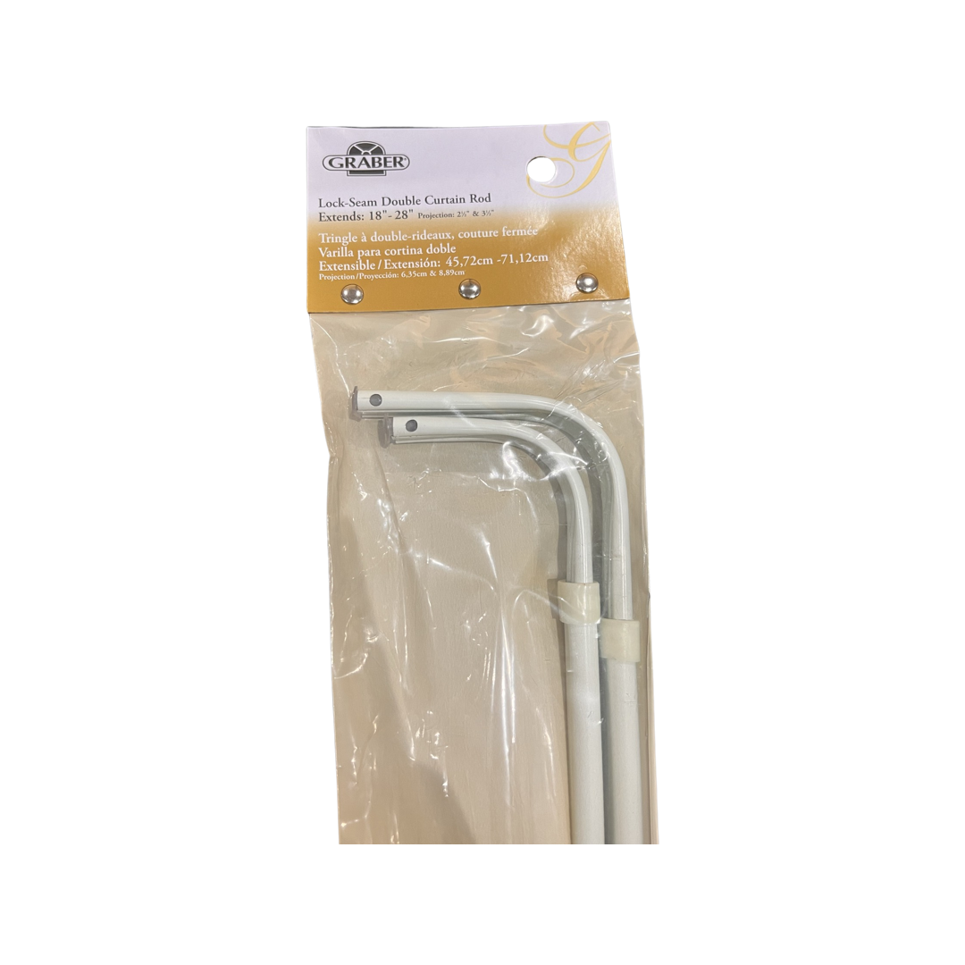 Double Lock Seam Curtain Rod, 18 to 28Inch Adjustable Width, White