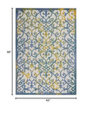 Nourison Aloha Indoor/Outdoor Ivory Blue 3'6" x 5'6" Area Rug, Transitional, French Country, Easy Cleaning, Non Shedding, Bed Room, Kitchen, Living Room, Deck, Backyard, (4' x 6')