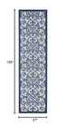 Nourison Aloha Indoor/Outdoor Grey/Blue 2'3" x 10' Area Rug, Transitional, French Country, Easy Cleaning, Non Shedding, Bed Room, Kitchen, Living Room, Deck, Backyard, (10' x Runner)