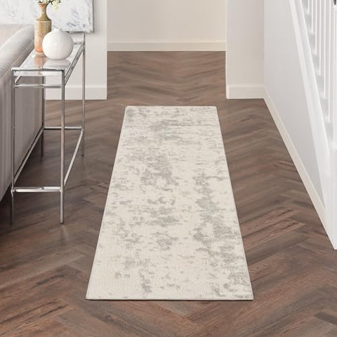 Nourison Concerto Cream Grey 2'2" x 7'6" Area Rug Easy Clean, Non Shedding, Bed Room, Living Room, Dining Room, Kitchen (8' Runner)