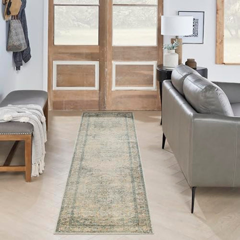 Nourison Astra Machine Washable Traditional Light Blue 2'2" x 8' Area -Rug, Easy -Cleaning, Non Shedding, Bed Room, Living Room, Dining Room, Kitchen (2x8)