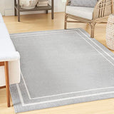 Nourison Essentials Indoor/Outdoor Solid Bordered Grey/Ivory 5' x 7' Area Rug, Easy Cleaning, Non Shedding, Bed Room, Living Room, Dining Room, Backyard, Deck, Patio (5x7)