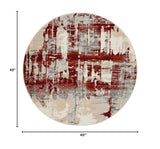 Nourison Maxell Abstract Ivory/Red 3'10" x Round Area Rug, Easy Clean, Non Shedding, Bed Room, Living Room, Dining Room, Kitchen (4 Round)