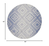 Nourison Whimsicle Tribal Ivory Blue 5' x Round Area Rug, Easy Cleaning, Non Shedding, Bed Room, Living Room, Dining Room, Kitchen (5 Round)