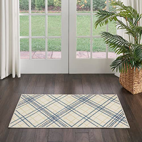 Nourison Jubilant Farmhouse Ivory Navy 2' x 4' Area -rug, Easy -cleaning, Non Shedding, Bed Room, Living Room, Dining Room, Kitchen (2x4)
