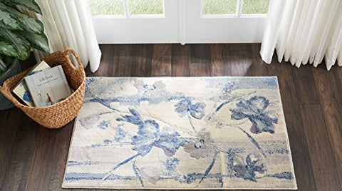 Nourison Somerset Floral Ivory/Blue 2'6" x 4' Area -Rug, Easy -Cleaning, Non Shedding, Bed Room, Living Room, Dining Room, Kitchen (3x4)