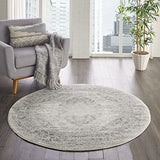 Nourison Tranquil Traditional Ivory/Grey 4' x Round Area -Rug, Easy -Cleaning, Non Shedding, Bed Room, Living Room, Dining Room, Kitchen (4 Round)