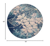 Nourison Tranquil Floral Navy/Pink 5'3" x Round Area -rug, Easy -cleaning, Non Shedding, Bed Room, Living Room, Dining Room, Kitchen (5 Round)