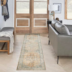Nourison Astra Machine Washable Traditional Beige Blue 2'2" x 10' Area -Rug, Easy -Cleaning, Non Shedding, Bed Room, Living Room, Dining Room, Kitchen (2x10)