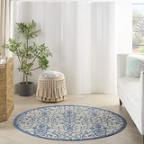 Nourison Garden Party Ivory Blue 5' Round Area Rug , 5'3" x Round