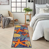Nourison Aloha Indoor/Outdoor Navy Multicolor 2' x 6' Area Rug, Easy Cleaning, Non Shedding, Bed Room, Living Room, Dining Room, Backyard, Deck, Patio (2x6)