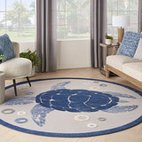 Nourison Aloha Indoor/Outdoor Navy Blue 5'3" x Round Area Rug, Easy Cleaning, Non Shedding, Bed Room, Living Room, Dining Room, Backyard, Deck, Patio, High-Traffic Areas (5 Round)