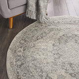 Nourison Tranquil Traditional Ivory/Grey 4' x Round Area -Rug, Easy -Cleaning, Non Shedding, Bed Room, Living Room, Dining Room, Kitchen (4 Round)