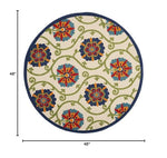 Nourison Aloha Indoor/Outdoor Blue/Multicolor 4' x Round Area -Rug, Easy -Cleaning, Non Shedding, Bed Room, Living Room, Dining Room, Deck, Backyard, Patio (4 Round)