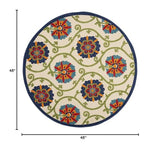 Nourison Aloha Indoor/Outdoor Blue/Multicolor 4' x Round Area -Rug, Easy -Cleaning, Non Shedding, Bed Room, Living Room, Dining Room, Deck, Backyard, Patio (4 Round)