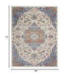 Nourison Elation Floral Ivory Blue 4' x 6' Area Rug, Easy-Cleaning, Non Shedding, Bed Room, Living Room, Dining Room, Kitchen (4x6)