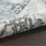 Nourison Geneva Grey/Blue 2'2" x 7'6" Area Rug, Vintage, French Country, Easy Cleaning, Non Shedding, Bed Room, Living Room, Dining Room, Kitchen, (8' x Runner)