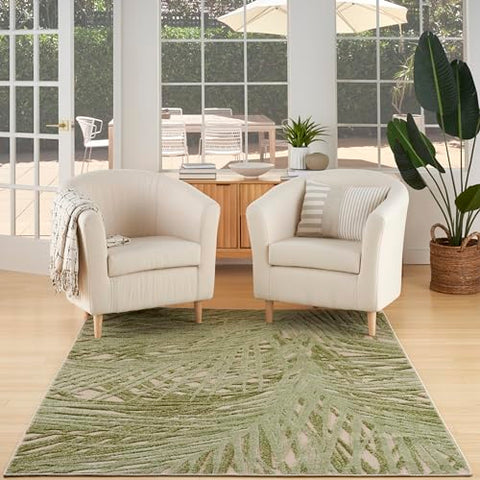 Nourison Aloha Ivory Green 3'6" x 5'6" Area Rug, Easy Clean, Non Shedding, Bed Room, Living Room, Dining Room, Kitchen (4' x 6')