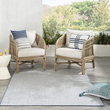 Nourison Courtyard Indoor/Outdoor Ivory Blue 4' x 6' Area Rug, Geometric, Easy Cleaning, Non Shedding, Bed Room, Living Room, Dining Room, Deck, Patio, Backyard (4x6)