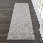Nourison Jubilant Floral Ivory/Grey 2'3'' x 7'3'' Area-Rug, Easy-Cleaning, Non Shedding, Bed Room, Living Room, Dining Room, Kitchen (2x7)
