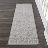 Nourison Jubilant Floral Ivory/Grey 2'3'' x 7'3'' Area-Rug, Easy-Cleaning, Non Shedding, Bed Room, Living Room, Dining Room, Kitchen (2x7)