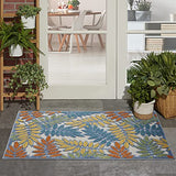 Nourison Aloha Indoor/Outdoor Tropical Botanical Ivory/Multi 2'8" x 4' Area Rug, (3' x4')