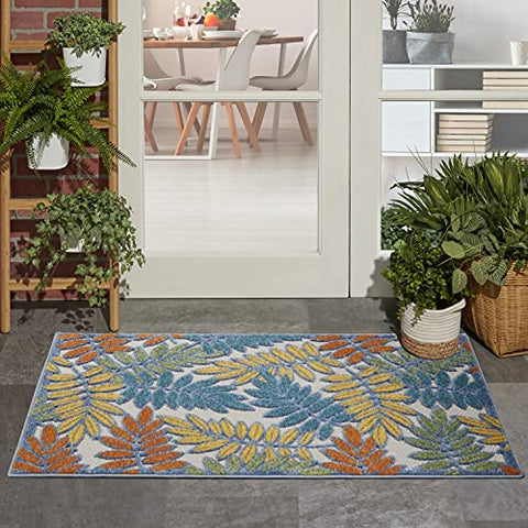 Nourison Aloha Indoor/Outdoor Tropical Botanical Ivory/Multi 2'8" x 4' Area Rug, (3' x4')