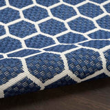 Nourison Reversible Indoor Outdoor Geometric Navy 5' x 7' Area Rug, Easy Clean, Non Shedding, Bed Room, Living Room, Dining Room, Kitchen (5x7)