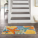 Nourison Aloha Indoor/Outdoor Multicolor 2'8" x 4' Area Rug, Coastal, Tropical, Easy Cleaning, Non Shedding, Bed Room, Living Room, Deck, Backyard, (3' x4')
