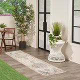 Nourison Essentials Indoor/Outdoor Beige Blue 2' x 6' Area Rug, Non Shedding, Bed Room, Living Room, Dining Room, Backyard, Deck, Patio (2x6)