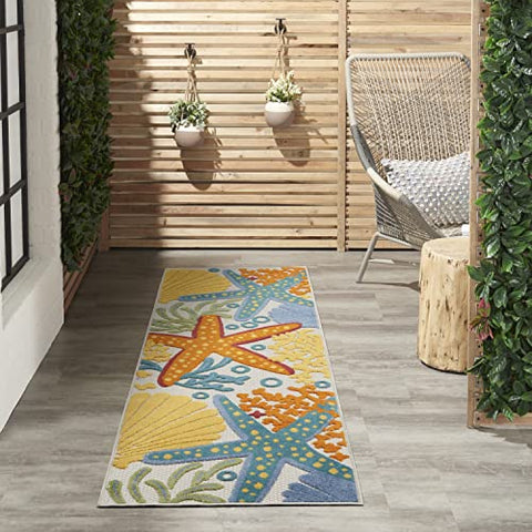 Nourison Aloha Indoor/Outdoor Multicolor 2' x 6' Area Rug, Coastal, Tropical, Easy Cleaning, Non Shedding, Bed Room, Living Room, Deck, Backyard, (6' x Runner)