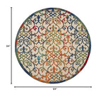 Nourison Aloha Indoor/Outdoor Multicolor 7'10" x Round Area Rug, Transitional, French Country, Easy Cleaning, Non Shedding, Bed Room, Kitchen, Living Room, Deck, Backyard, (8' Round)