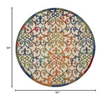 Nourison Aloha Indoor/Outdoor Multicolor 7'10" x Round Area Rug, Transitional, French Country, Easy Cleaning, Non Shedding, Bed Room, Kitchen, Living Room, Deck, Backyard, (8' Round)