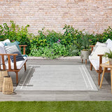 Nourison Essentials Indoor/Outdoor Solid Bordered Grey/Ivory 5' x 7' Area Rug, Easy Cleaning, Non Shedding, Bed Room, Living Room, Dining Room, Backyard, Deck, Patio (5x7)