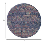 Nourison Global Vintage Moroccan Navy/Multicolor 6' x Round Area -Rug, Easy -Cleaning, Non Shedding, Bed Room, Living Room, Dining Room, Kitchen (6 Round)