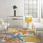 Nourison Aloha Indoor/Outdoor Multicolor 3'6" x 5'6" Area Rug, Coastal, Tropical, Easy Cleaning, Non Shedding, Bed Room, Living Room, Deck, Backyard, (4' x 6')