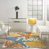 Nourison Aloha Indoor/Outdoor Multicolor 3'6" x 5'6" Area Rug, Coastal, Tropical, Easy Cleaning, Non Shedding, Bed Room, Living Room, Deck, Backyard, (4' x 6')