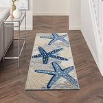 Nourison Aloha Indoor/Outdoor Blue/Grey 2'3" x 8' Area Rug, Coastal, Tropical, Easy Cleaning, Non Shedding, Bed Room, Living Room, Deck, Backyard, (8' x Runner)